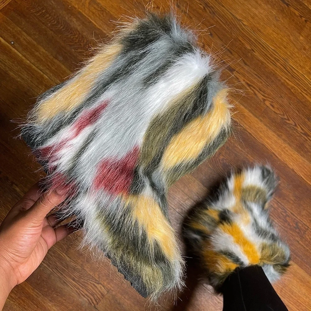 Multicolor Faux Fur Boots